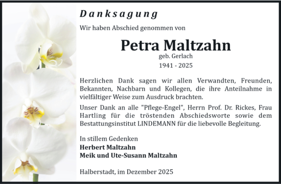 Traueranzeige von Petra Maltzahn von Volksstimme Halberstadt