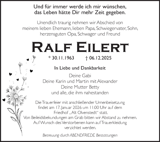 Traueranzeige von Ralf Eilert von Volksstimme Magdeburg