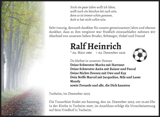 Traueranzeige von Ralf Heinrich von Volksstimme Burg/Genthin