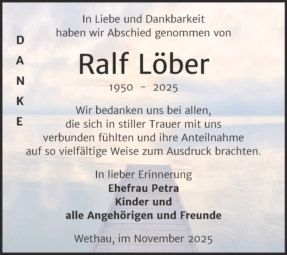  Traueranzeige für Ralf Löber vom 29.11.2025 aus Super Sonntag Naumburg/Nebra