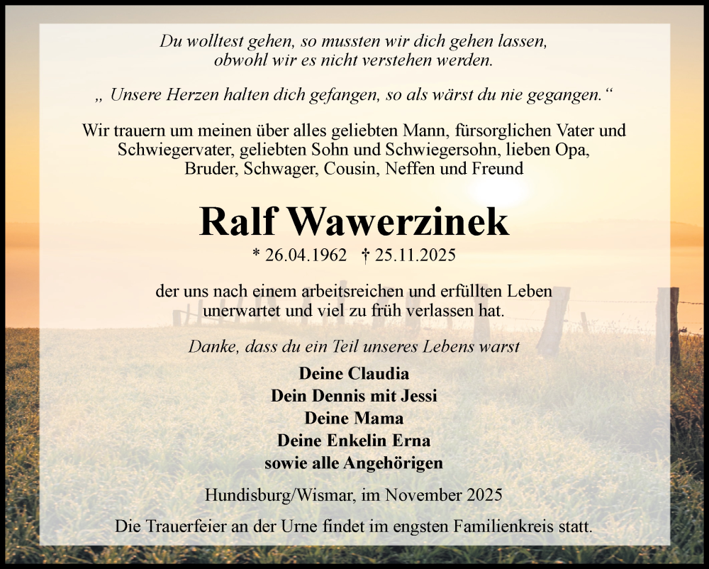  Traueranzeige für Ralf Wawerzinek vom 06.12.2025 aus Volksstimme Haldensleben/Wolmirstedt