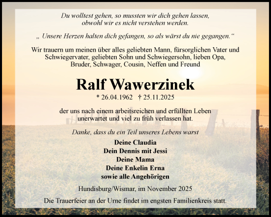 Traueranzeige von Ralf Wawerzinek von Volksstimme Haldensleben/Wolmirstedt