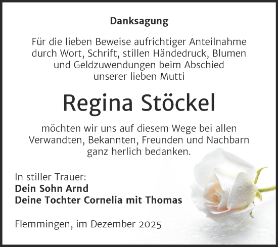 Traueranzeige von Regina Stöckel von Super Sonntag Naumburg/Nebra