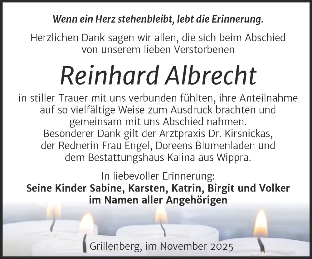  Traueranzeige für Reinhard Albrecht vom 05.12.2025 aus Trauerkombi Mansfelder Land