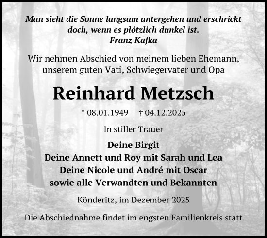 Traueranzeige von Reinhard Metzsch von Trauerkombi Zeitz