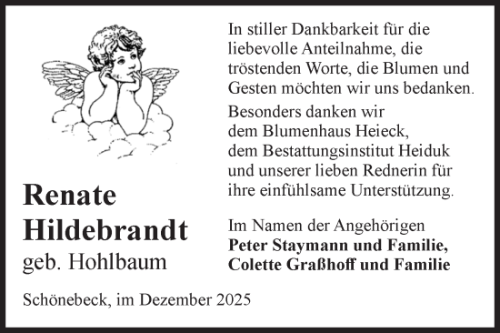Traueranzeige von Renate Hildebrandt von Volksstimme Schönebeck