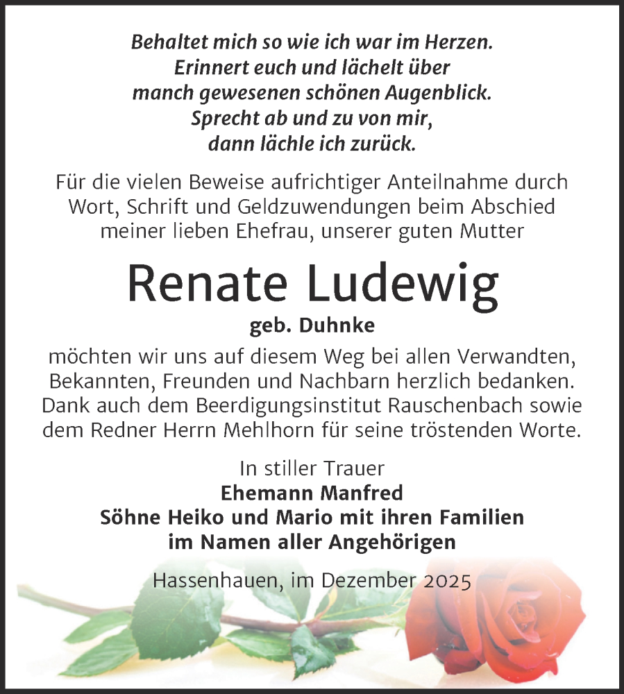 Traueranzeige für Renate Ludewig vom 13.12.2025 aus Naumburger Tageblatt