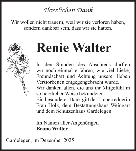 Traueranzeige von Renie Walter von Volksstimme Altmark West
