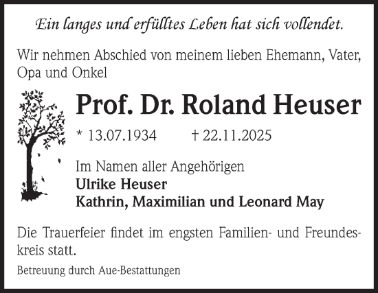 Traueranzeige von Roland Heuser von Volksstimme Magdeburg