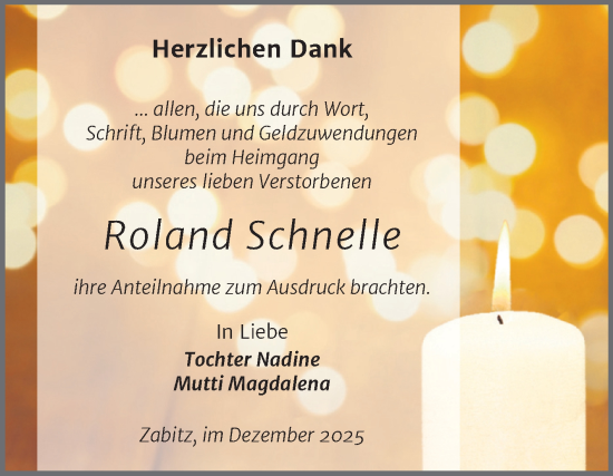 Traueranzeige von Roland Schnelle von Trauerkombi Köthen