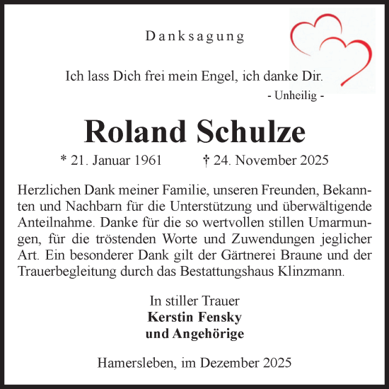 Traueranzeige von Roland Schulze von Volksstimme Oschersleben/Wanzleben