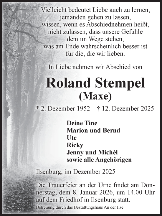 Traueranzeige von Roland Stempel von Volksstimme Wernigerode