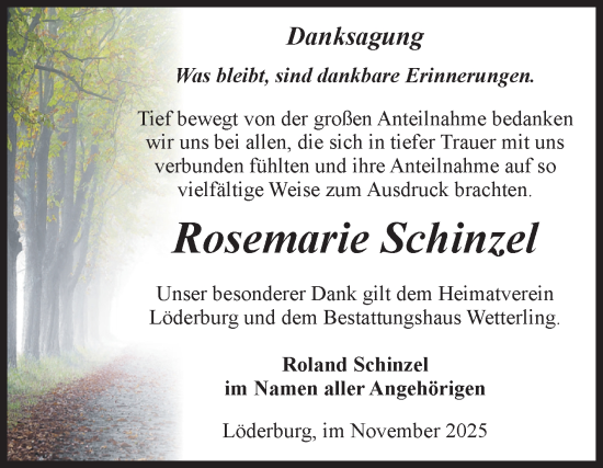 Traueranzeige von Rosemarie Schinzel 