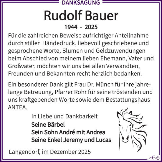 Traueranzeige von Rudolf Bauer von Trauerkombi Zeitz