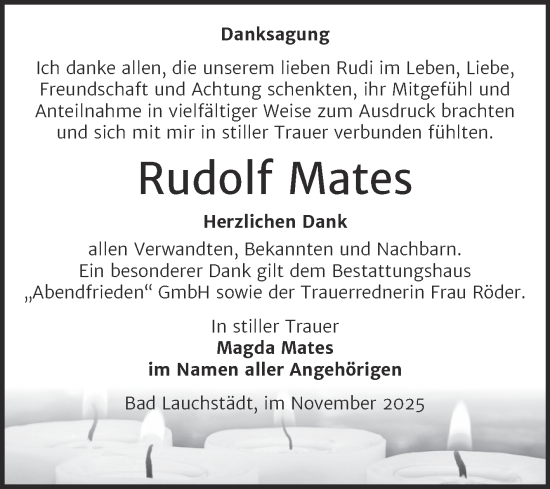 Traueranzeige von Rudolf Mates von Trauerkombi Merseburg