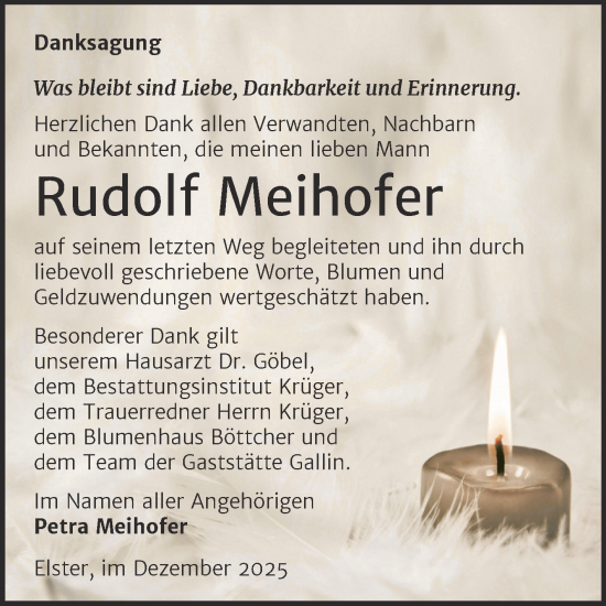 Traueranzeige von Rudolf Meihofer von Trauerkombi Wittenberg