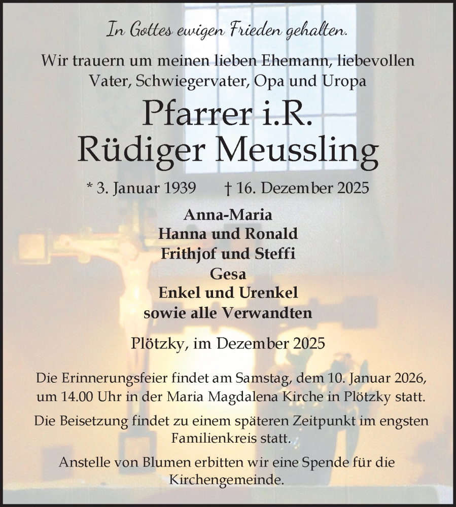  Traueranzeige für Rüdiger Meussling vom 20.12.2025 aus Volksstimme Burg/Genthin