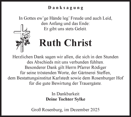 Traueranzeige von Ruth Christ von Volksstimme Schönebeck