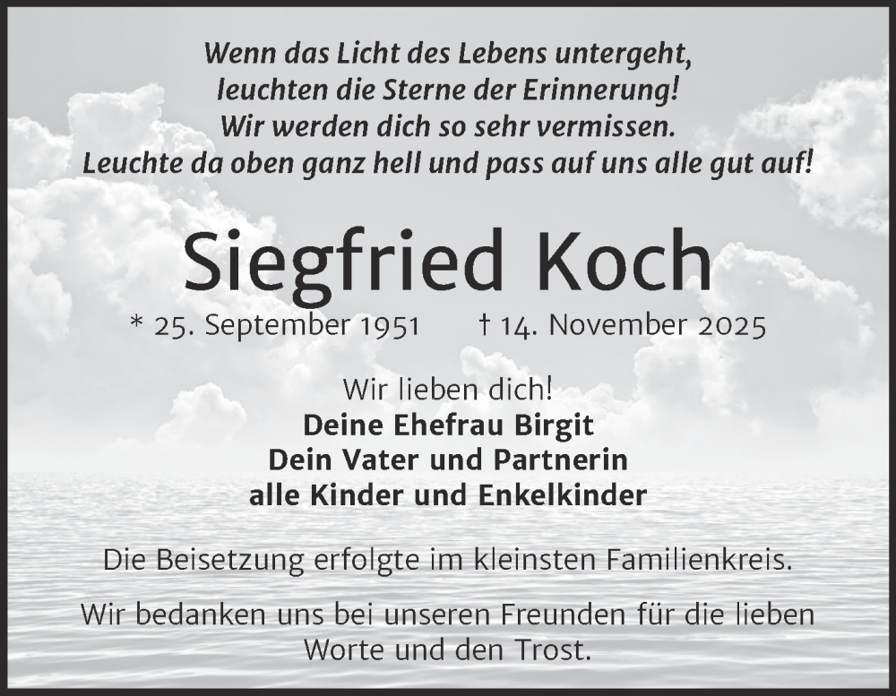  Traueranzeige für Siegfried Koch vom 20.12.2025 aus Mitteldeutsche Zeitung Halle/Saalkreis