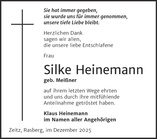 Traueranzeige von Silke Heinemann von Trauerkombi Zeitz