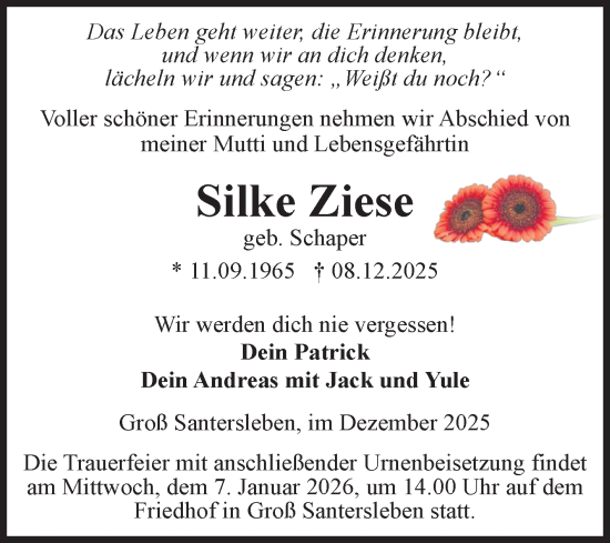 Traueranzeige von Silke Ziese von Volksstimme Haldensleben/Wolmirstedt