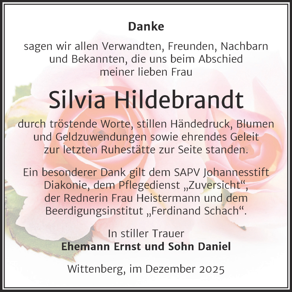  Traueranzeige für Silvia Hildebrandt vom 13.12.2025 aus Trauerkombi Wittenberg