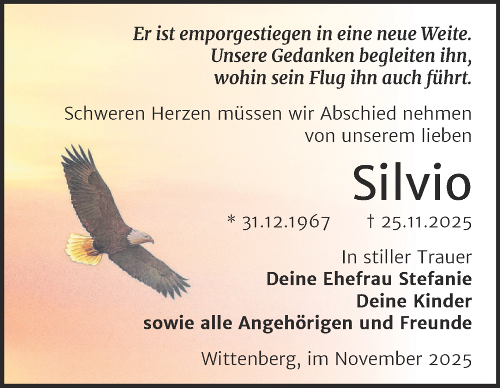  Traueranzeige für Silvio Behrens vom 13.12.2025 aus Trauerkombi Wittenberg