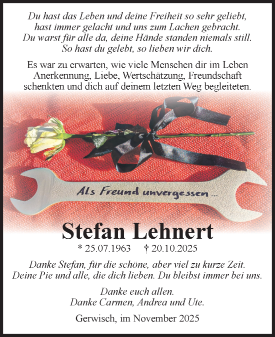Traueranzeige von Stefan Lehnert von Volksstimme Magdeburg