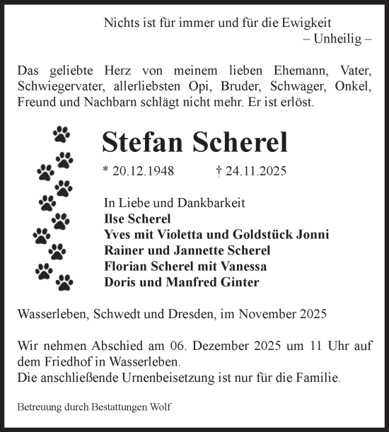 Traueranzeige von Stefan Scherel von Volksstimme Wernigerode