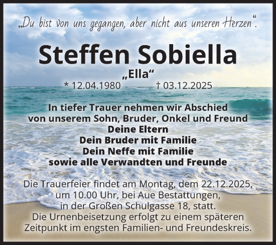 Traueranzeige von Steffen Sobiella von Volksstimme Magdeburg