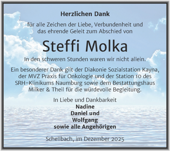 Traueranzeige von Steffi Molka von Trauerkombi Zeitz