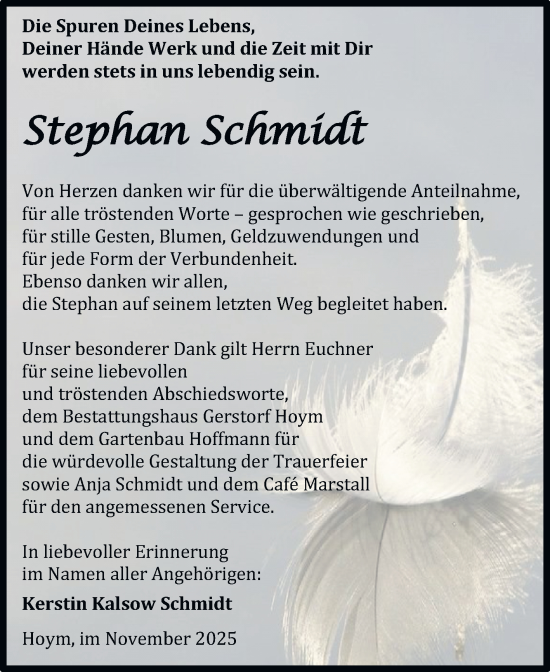 Traueranzeige von Stephan Schmidt von Trauerkombi Aschersleben