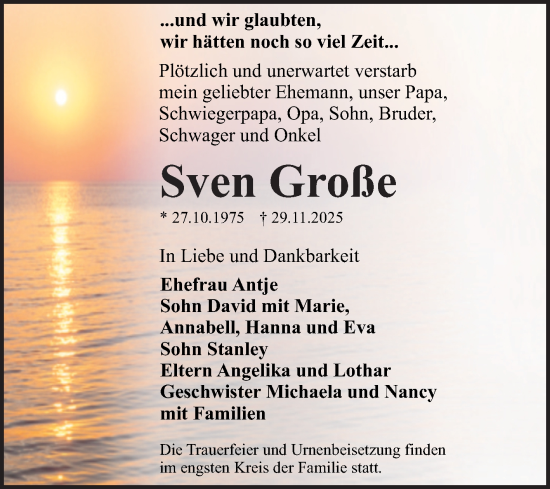 Traueranzeige von Sven Große von Trauerkombi Dessau