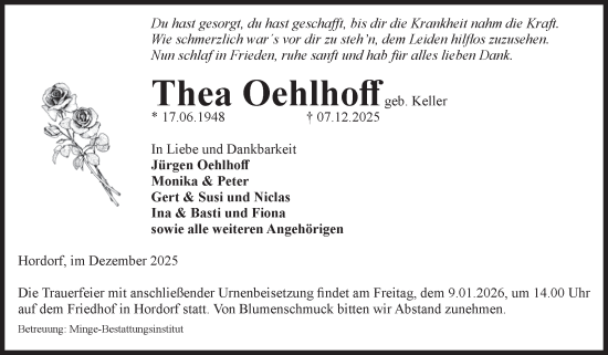 Traueranzeige von Thea Oehlhoff von Volksstimme Oschersleben/Wanzleben