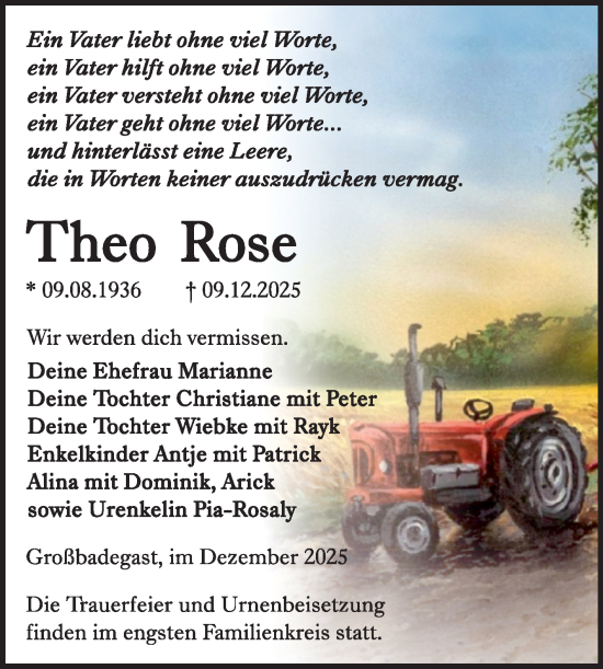Traueranzeige von Theo Rose von Trauerkombi Köthen