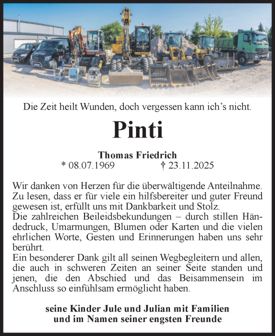 Traueranzeige von Thomas Friedrich von Volksstimme Schönebeck