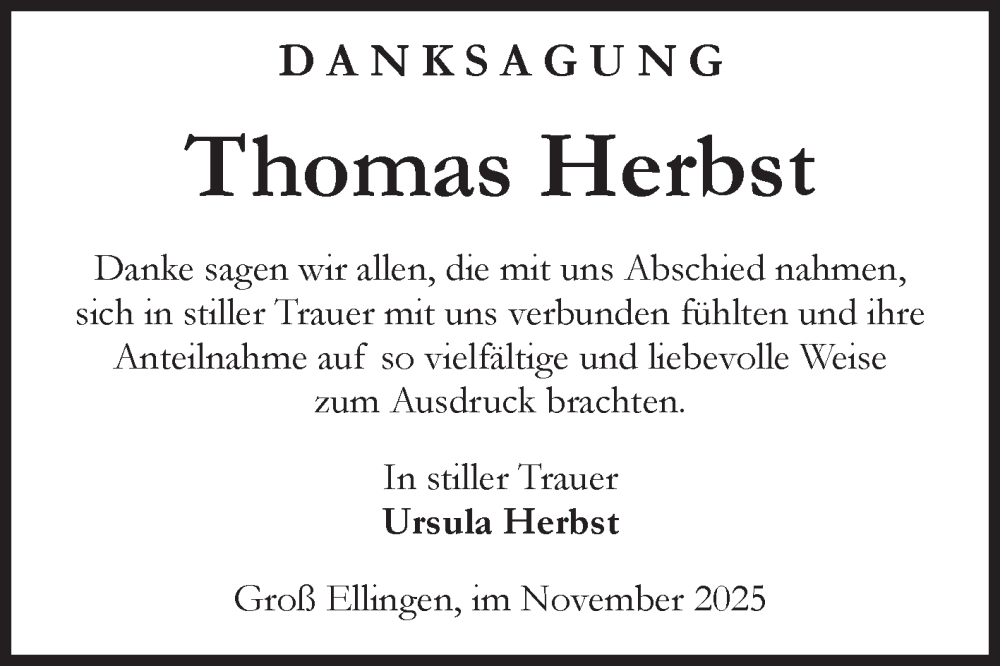  Traueranzeige für Thomas Herbst vom 28.11.2025 aus Volksstimme Altmark Ost