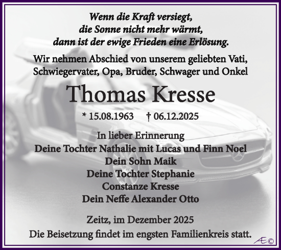 Traueranzeige von Thomas Kresse von Trauerkombi Zeitz