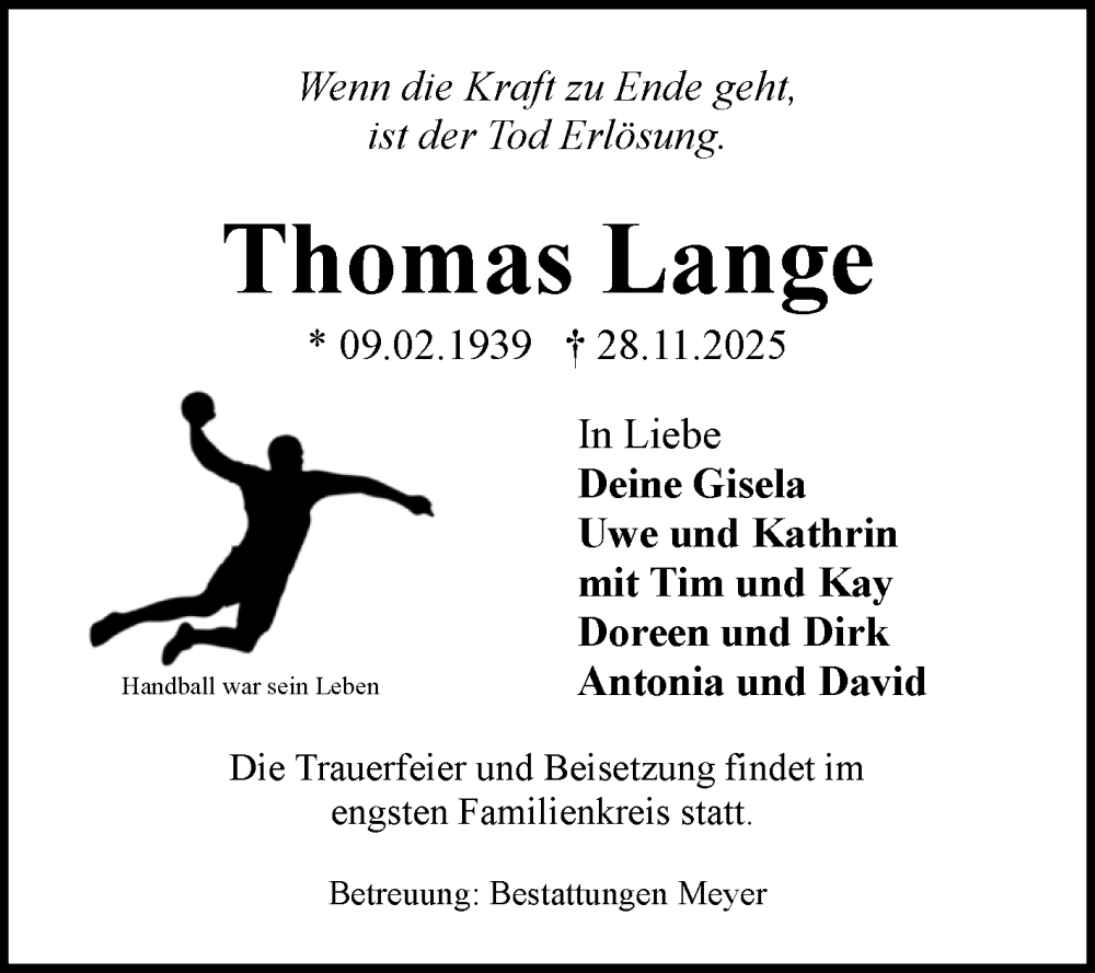  Traueranzeige für Thomas Lange vom 06.12.2025 aus Volksstimme Magdeburg
