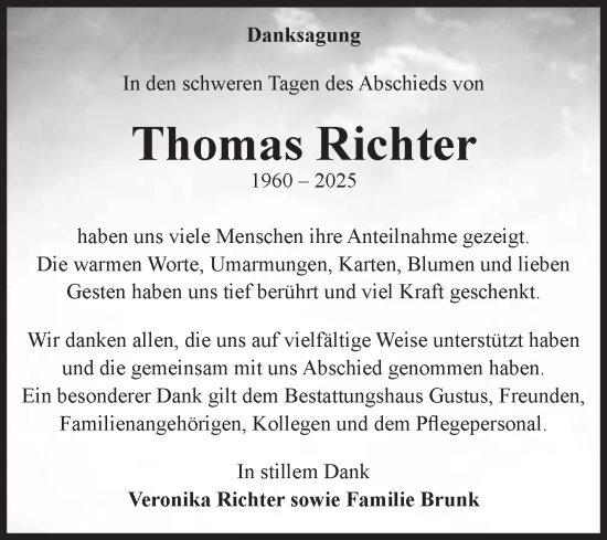 Traueranzeige von Thomas Richter von Volksstimme Halberstadt