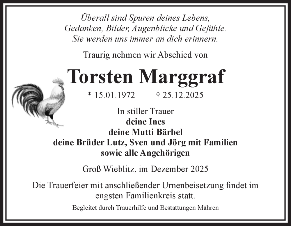  Traueranzeige für Torsten Marggraf vom 31.12.2025 aus Volksstimme Altmark West