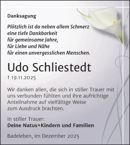Traueranzeige von Udo Schliestedt von Volksstimme Oschersleben/Wanzleben