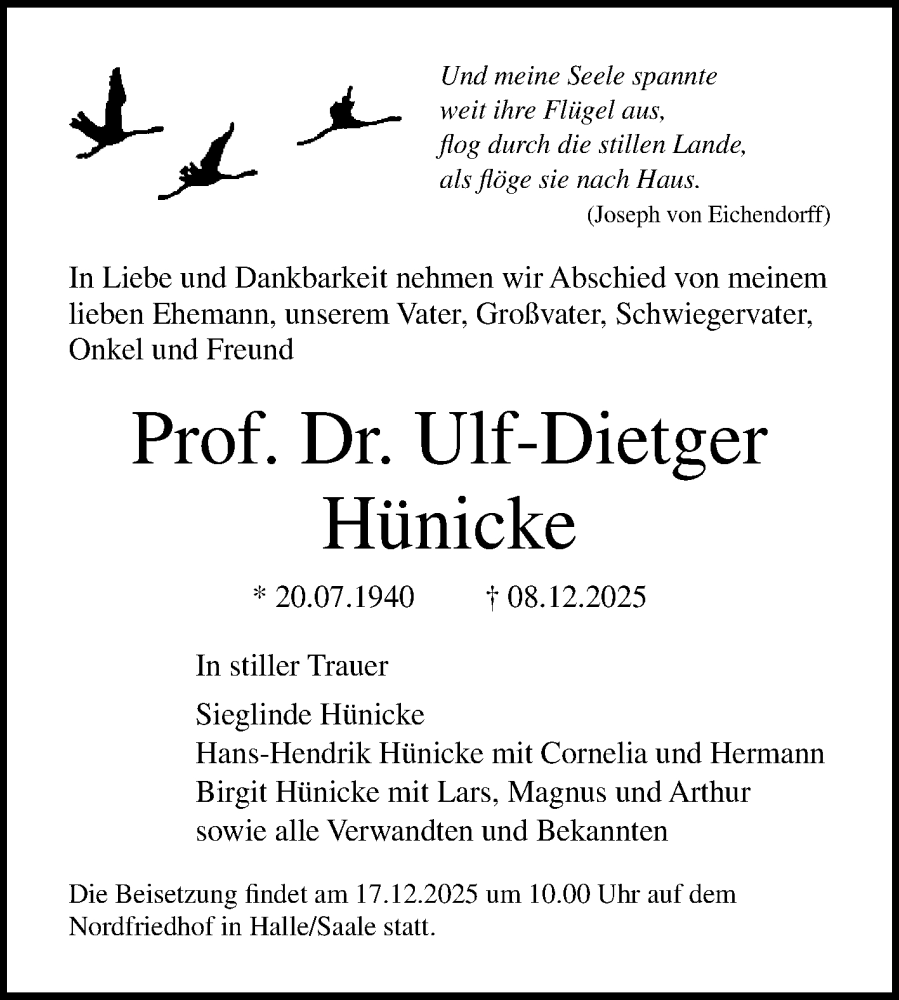  Traueranzeige für Ulf-Dietger Hünicke vom 16.12.2025 aus Mitteldeutsche Zeitung Halle/Saalkreis