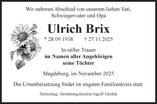 Traueranzeige von Ulrich Brix von Volksstimme Magdeburg