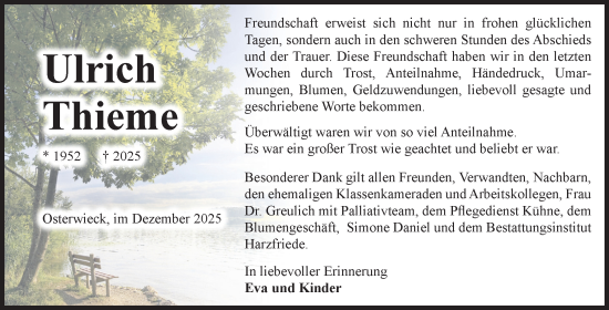 Traueranzeige von Ulrich Thieme von Volksstimme Halberstadt