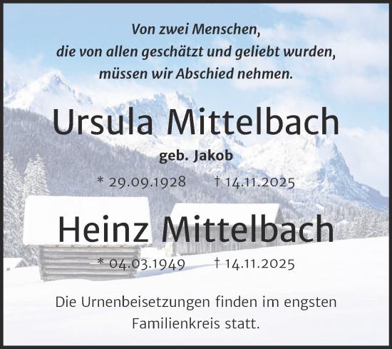 Traueranzeige von Ursula Mittelbach von Trauerkombi Merseburg