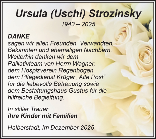 Traueranzeige von Ursula Strozinsky von Volksstimme Halberstadt