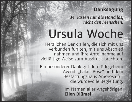 Traueranzeige von Ursula Woche von Trauerkombi Dessau