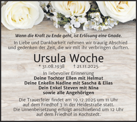 Traueranzeige von Ursula Woche von Trauerkombi Dessau