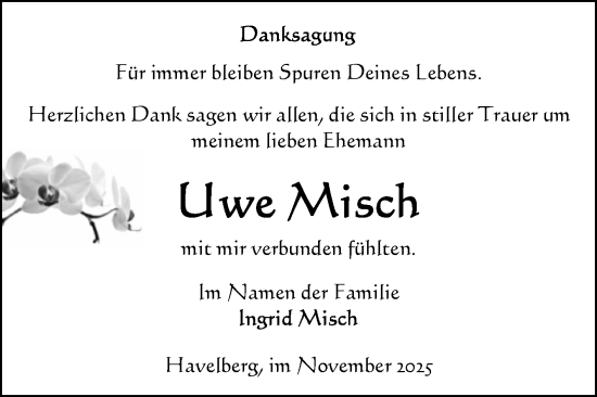 Traueranzeige von Uwe Misch von Volksstimme Altmark Ost